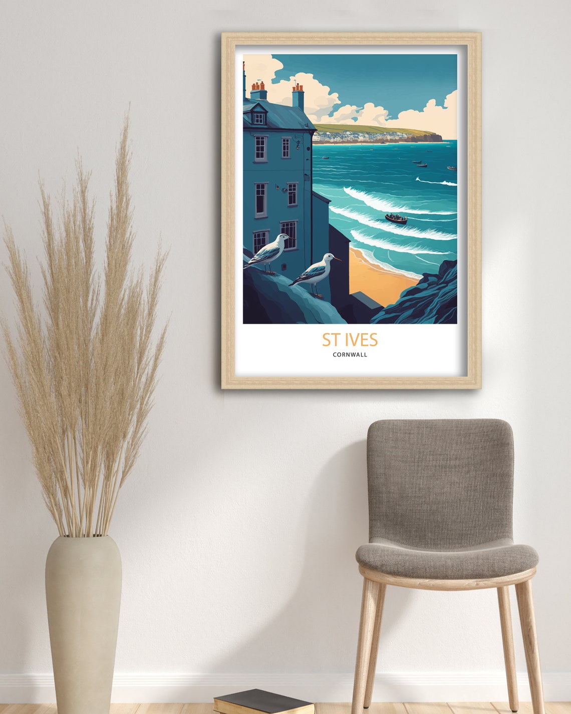 St Ives Cornwall Seaside Town Gulls and Surf Coastal Town Art Poster - Image 3