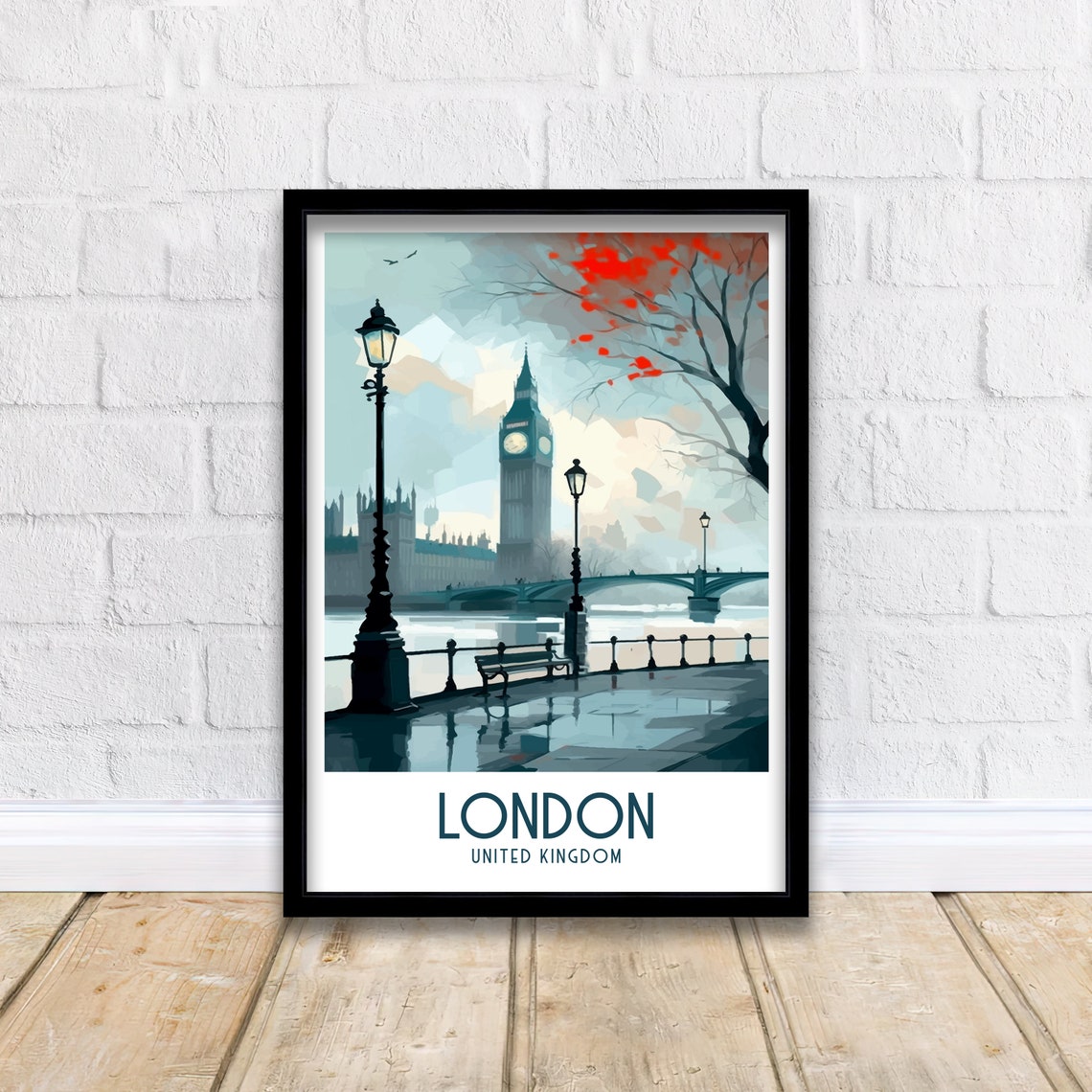 London United Kingdom Big Ben Thames Riverside Evening View Poster - Image 2