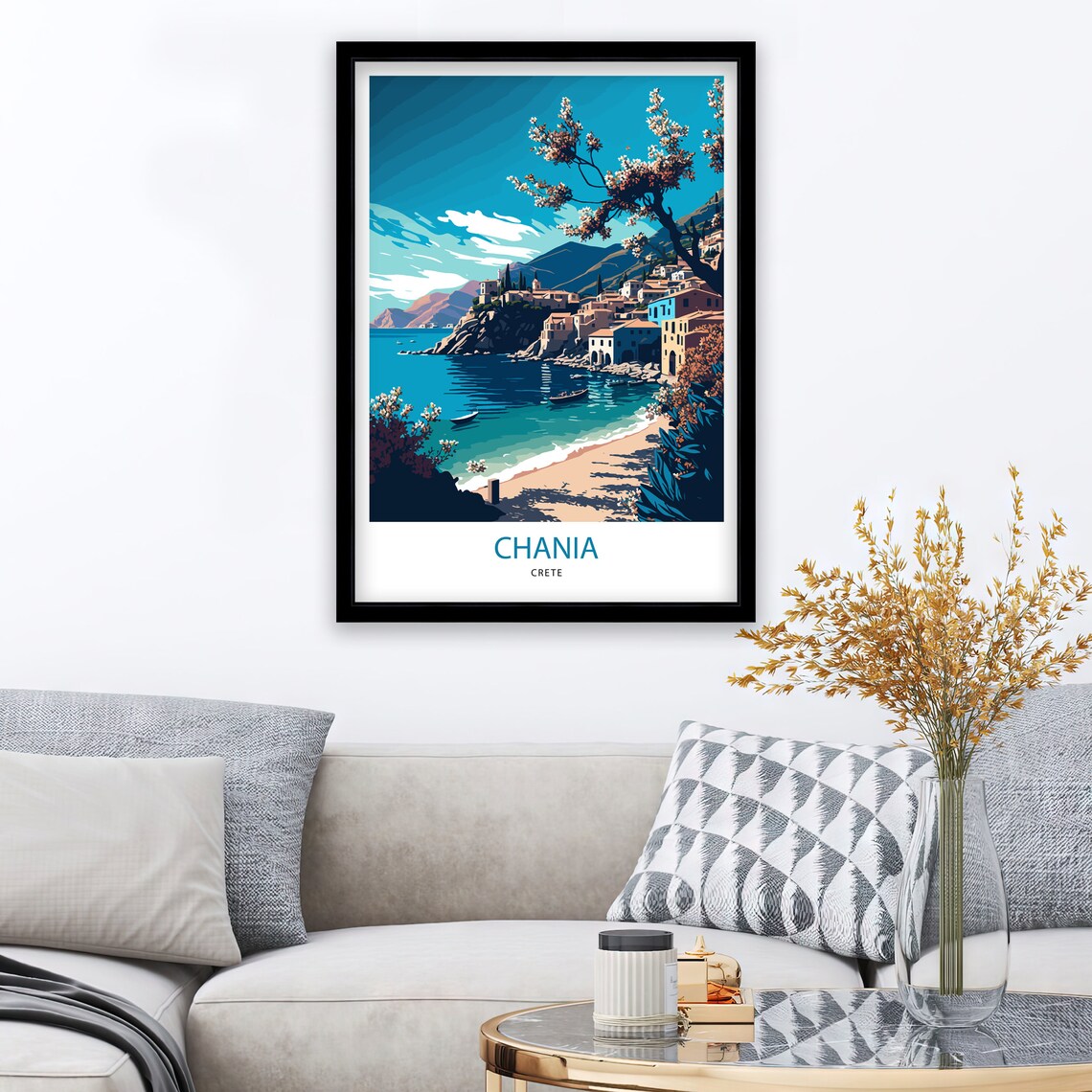 Chania Crete Coastal Village Beach Blossom Hillside Seaside Poster - Image 3