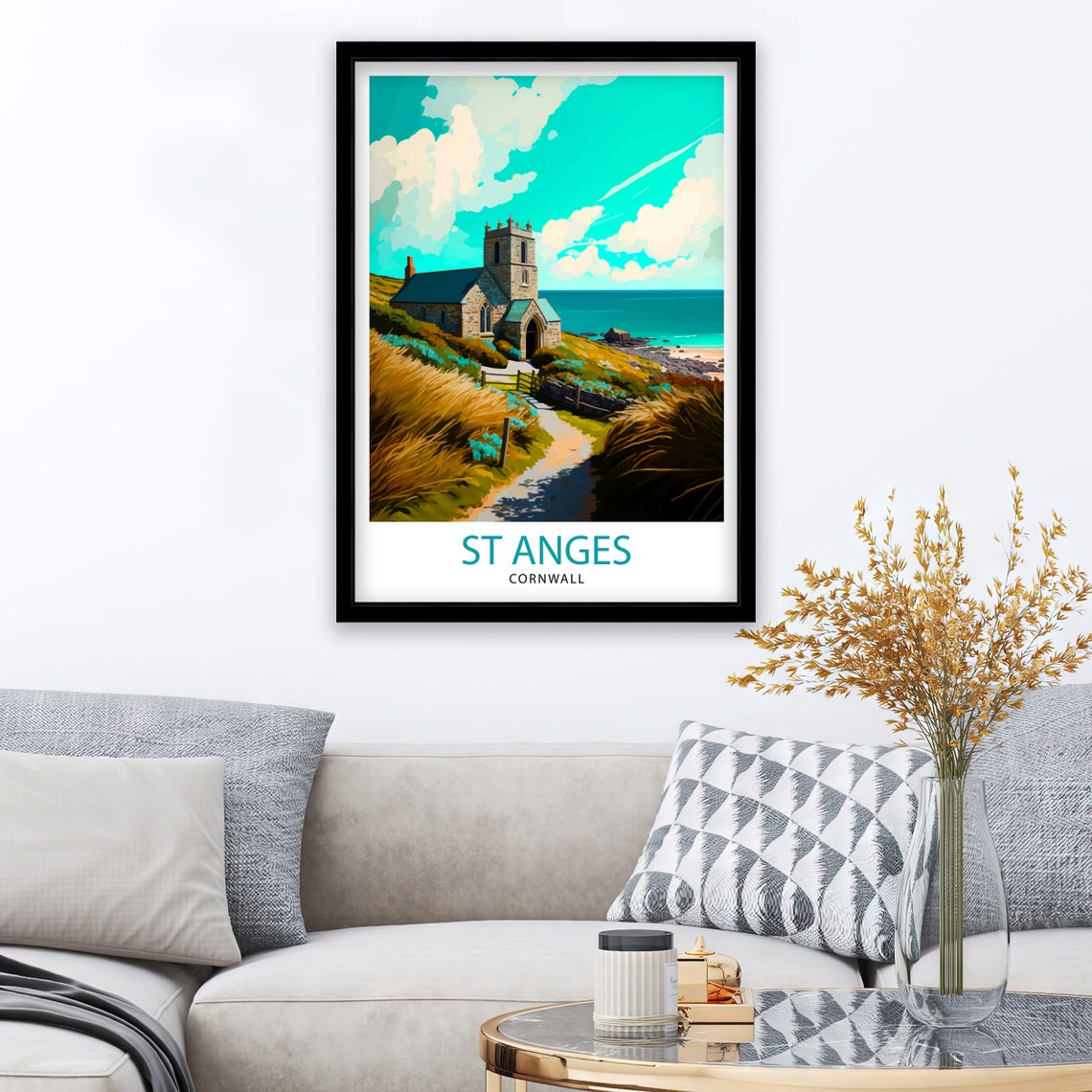 St Anges Cornwall Stone Church Coastal Cliff Path Travel Poster - Image 2
