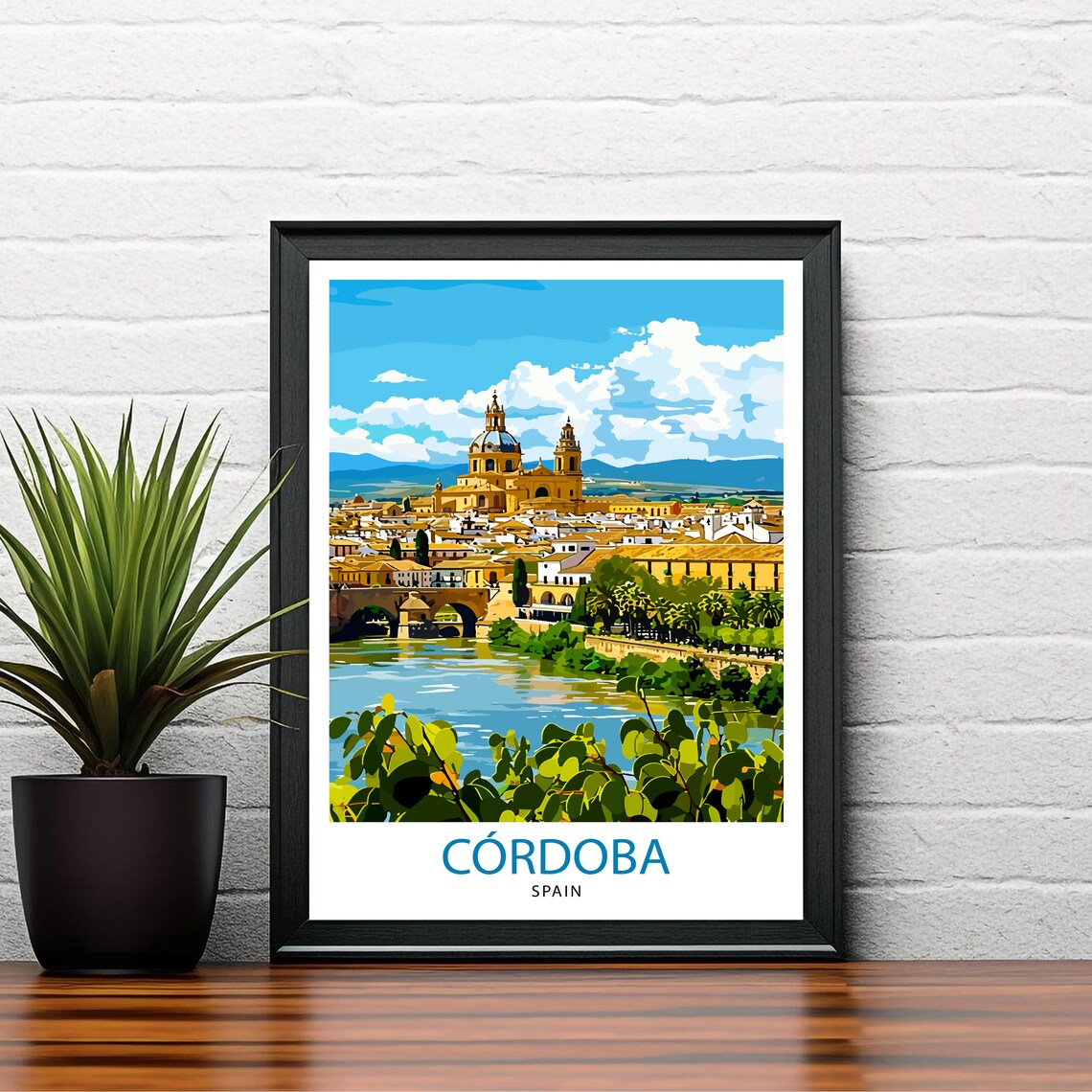 Cordoba Spain Mezquita Cathedral Roman Bridge River View Travel Poster - Image 2