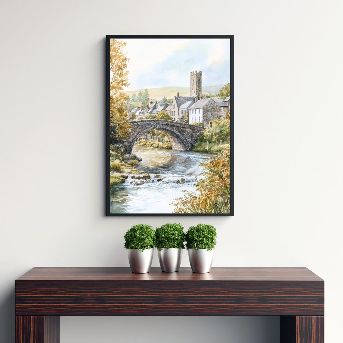 Kirkby Lonsdale Stone Bridge Watercolor River Village Cumbria Poster