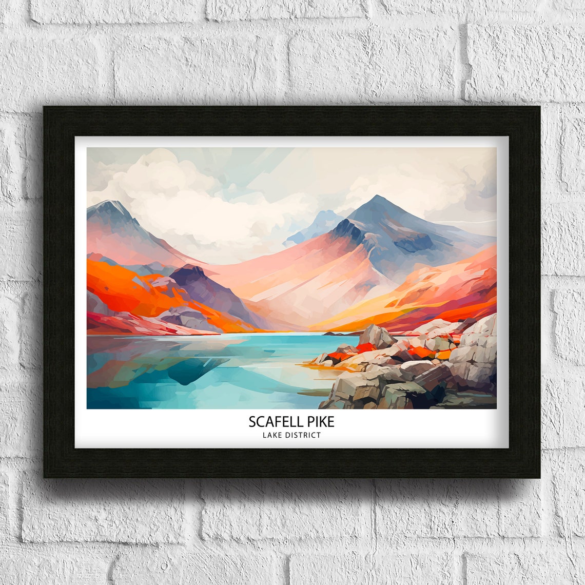 Scafell Pike Lake District Rugged Rocky Peaks Lake View Poster - Image 3