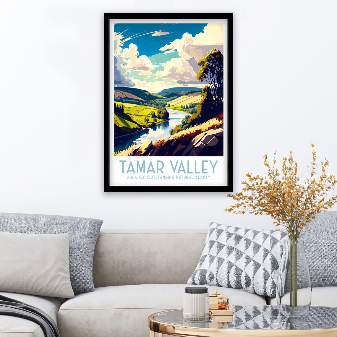 Tamar Valley River Winding Through Green Hills Landscape Poster - Image 2