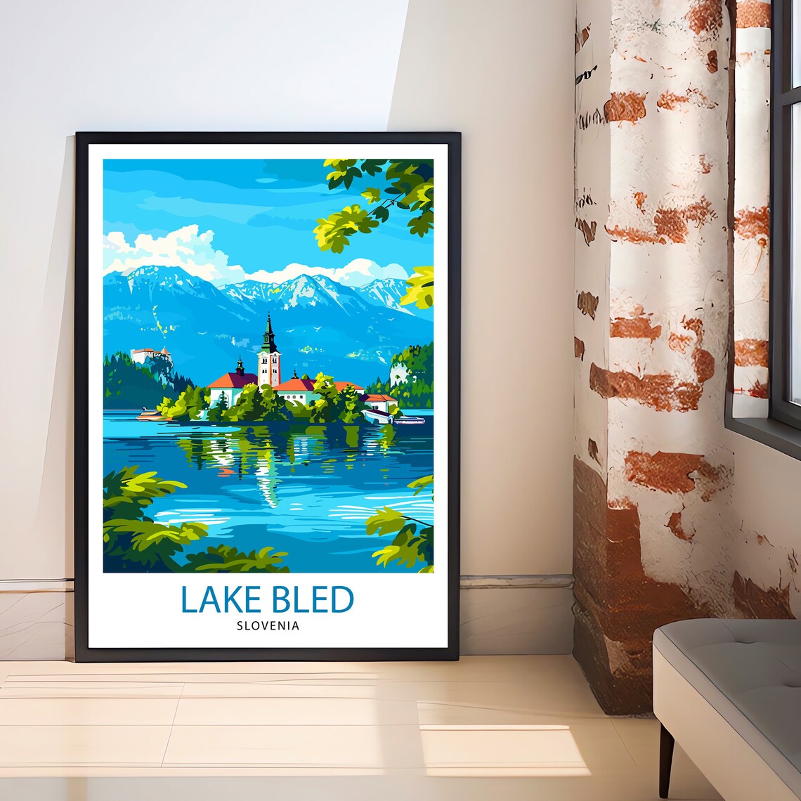 Lake Bled Slovenia Travel Poster, Europe Wall Decor