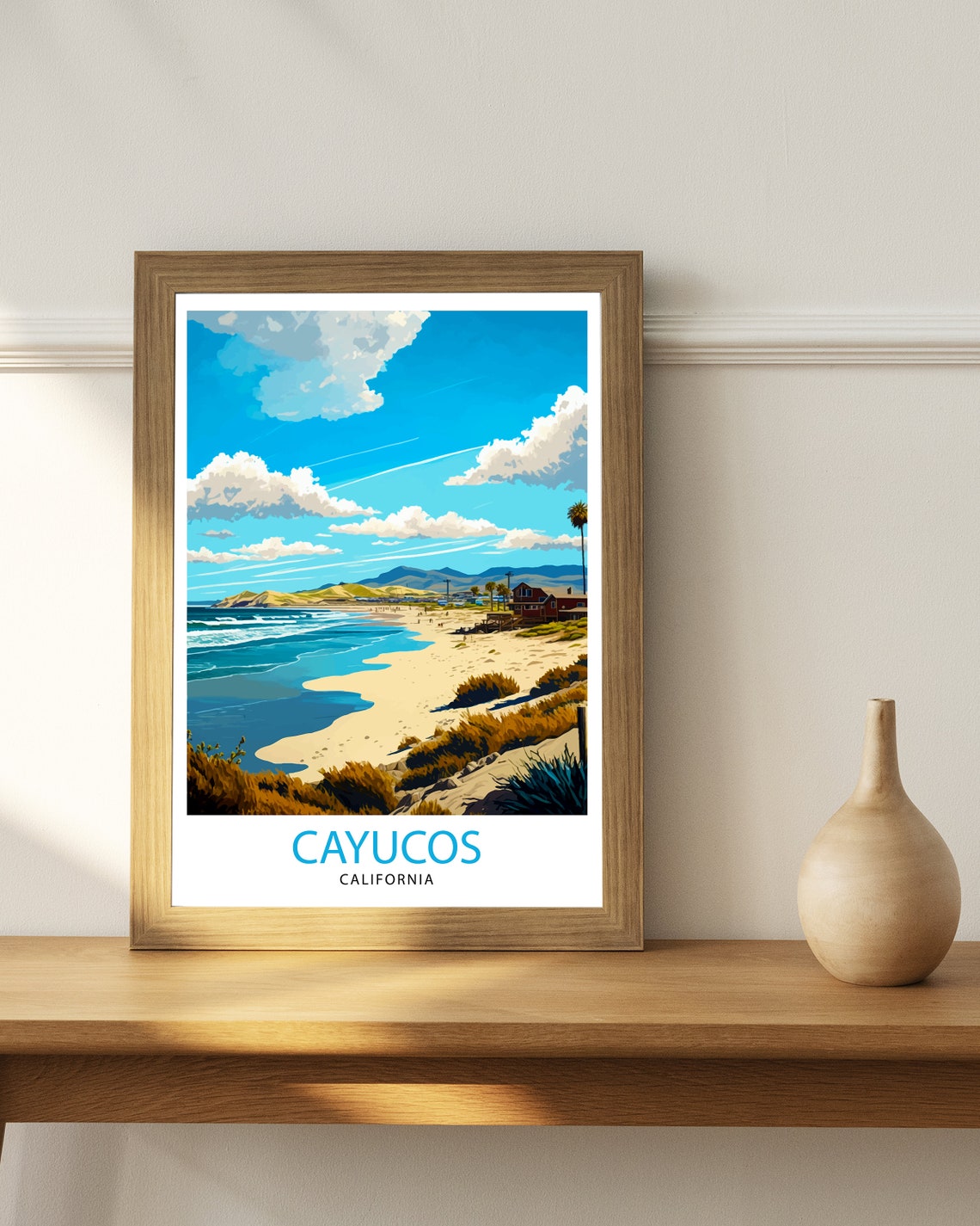 Cayucos California Beach Sand Dunes Coastal Hills Travel Poster - Image 2