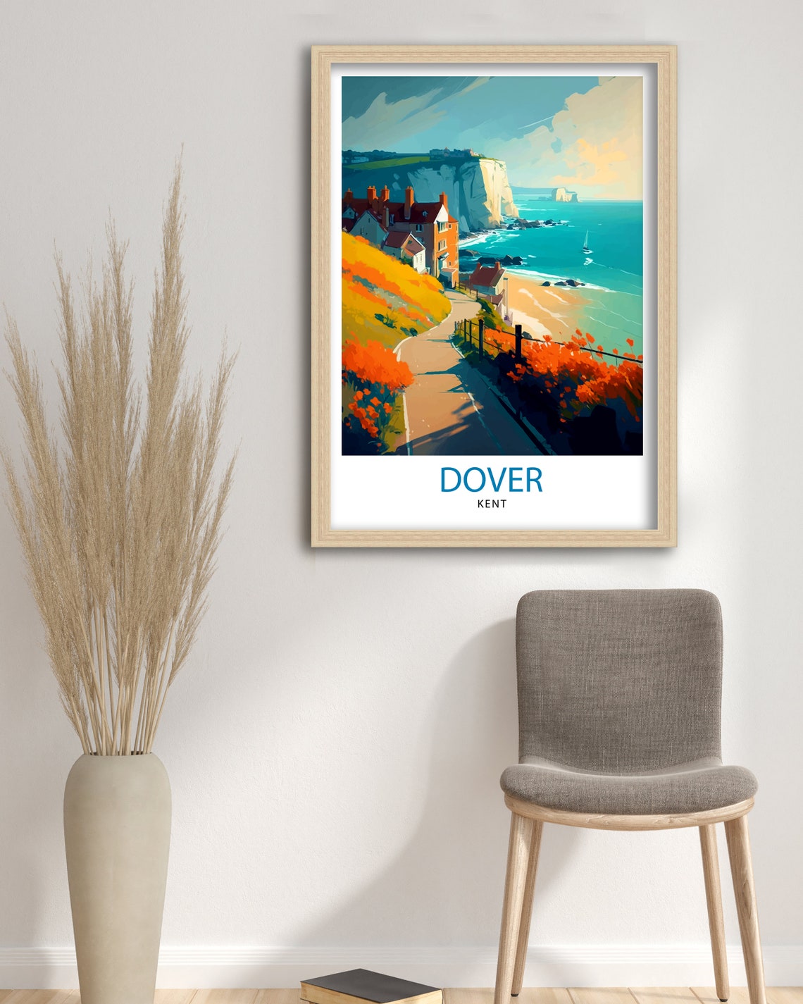 Dover Kent White Cliffs Coastal Path Illustrated Travel Poster - Image 3