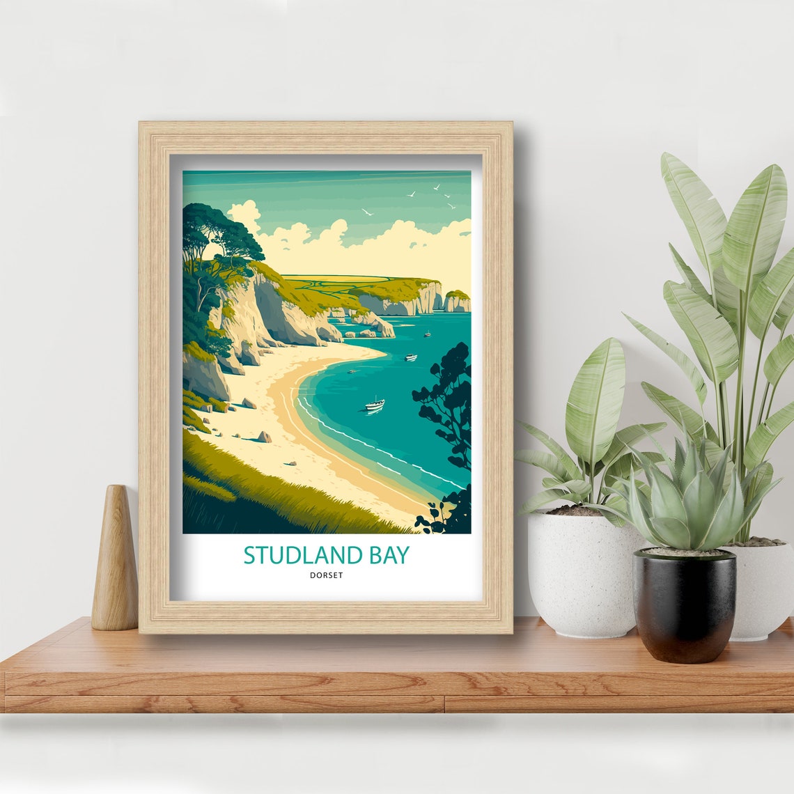 Studland Bay Dorset Crescent Beach White Cliffs Retro Travel Poster - Image 2
