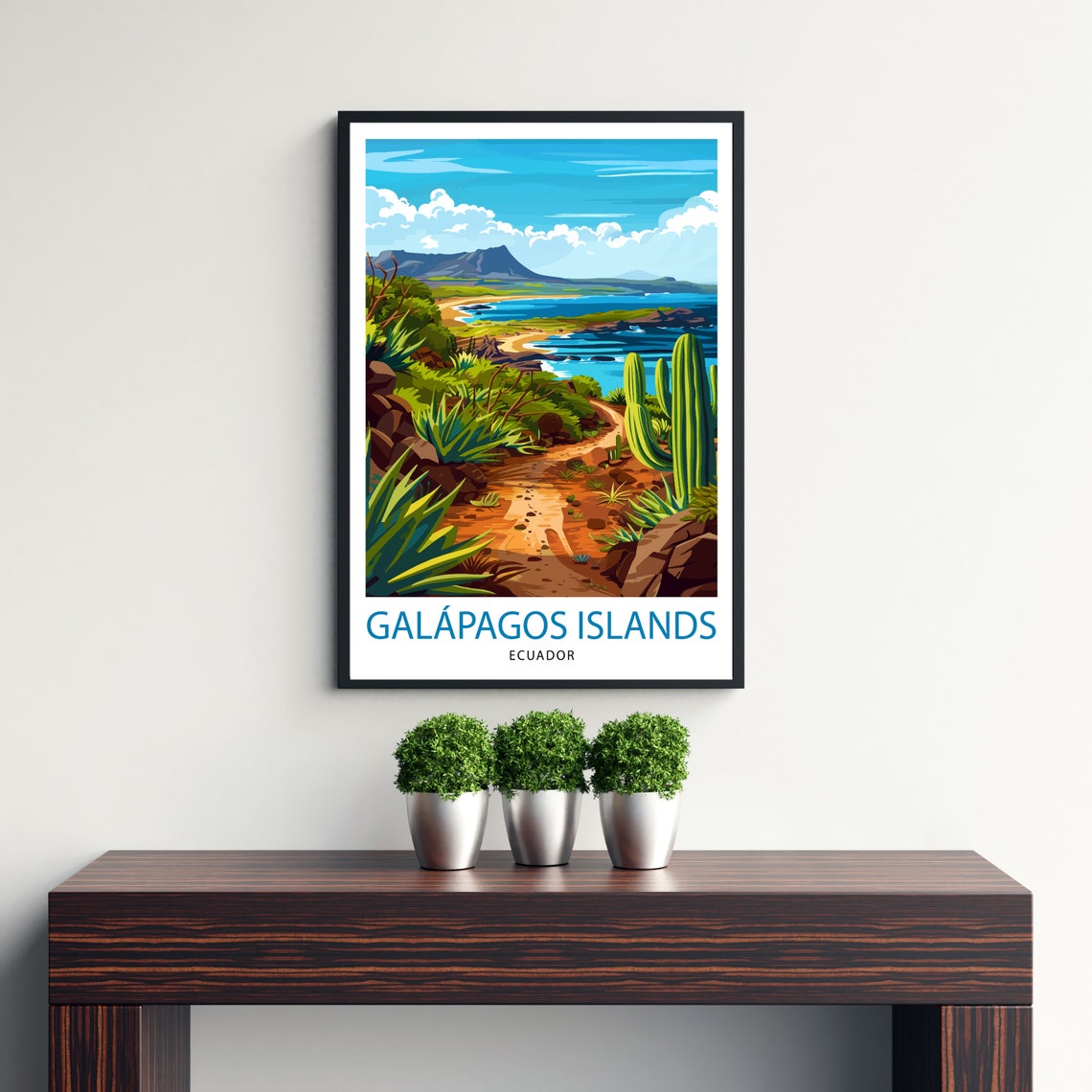Galapagos Islands Ecuador Cacti Volcanic Scenic Coast Poster - Image 3