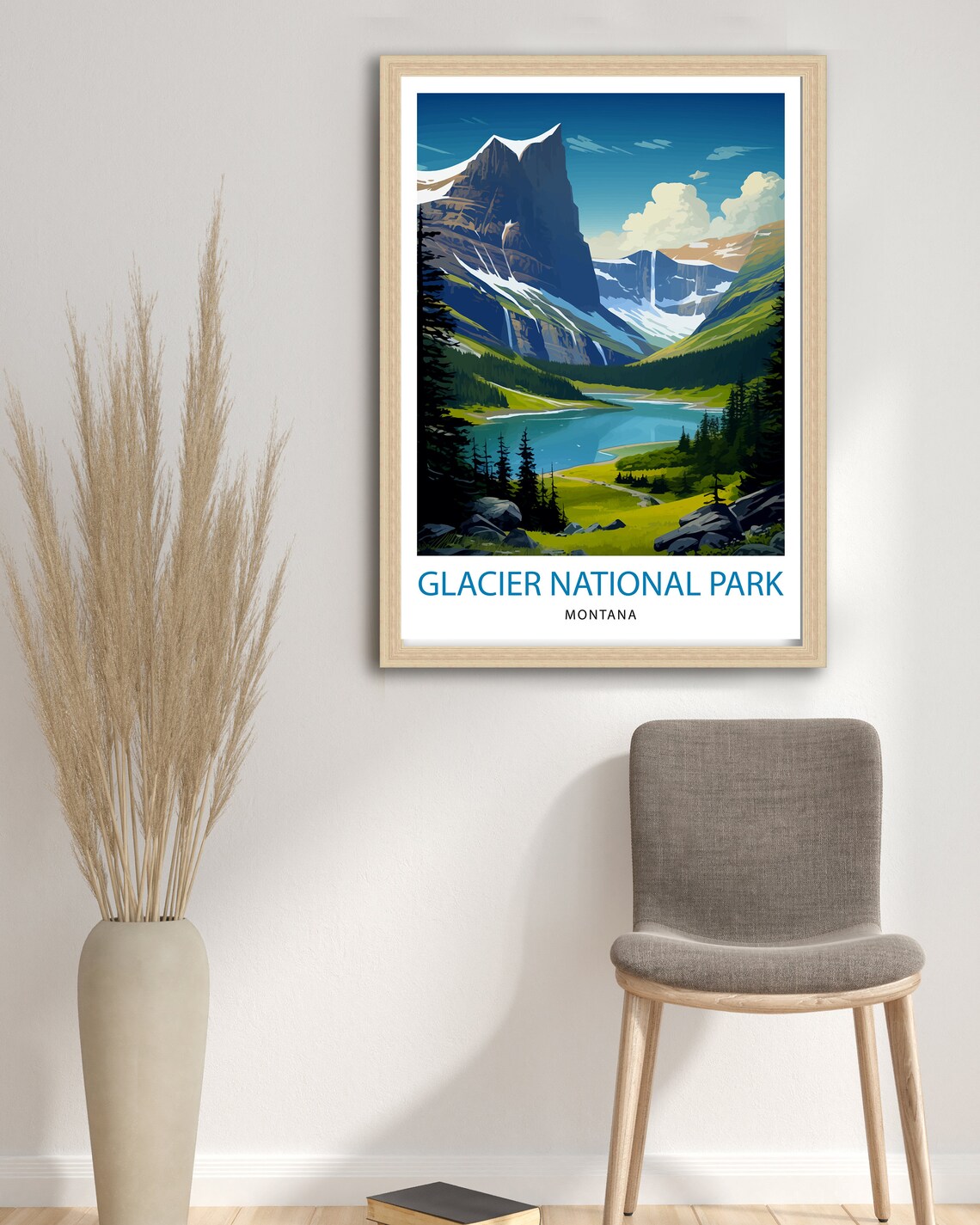 Glacier National Park Montana Alpine Lake Illustrated Travel Poster - Image 3