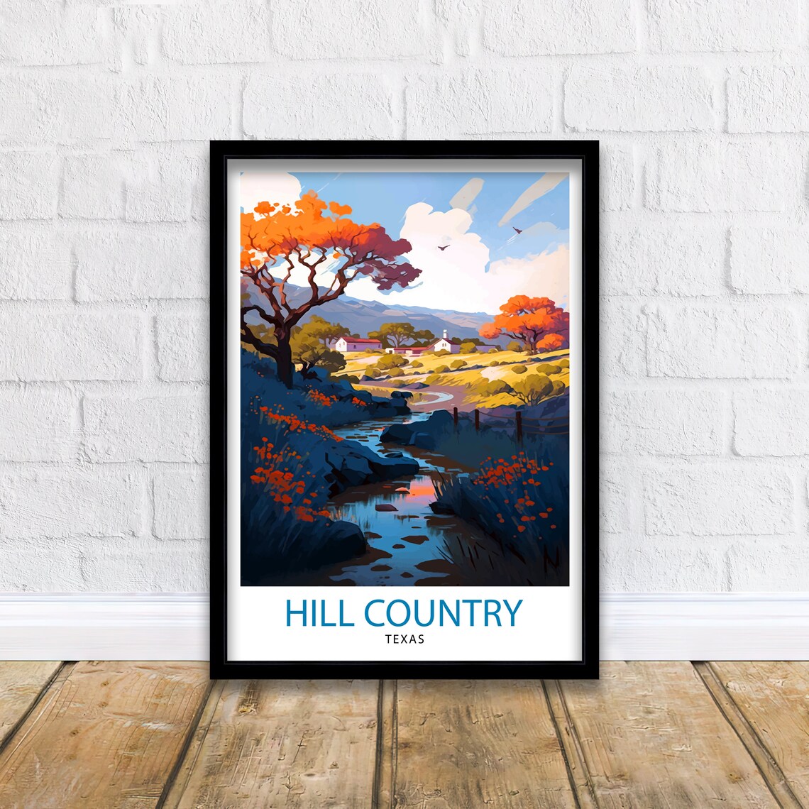 Hill Country Texas Travel Poster, Texas Wall Decor