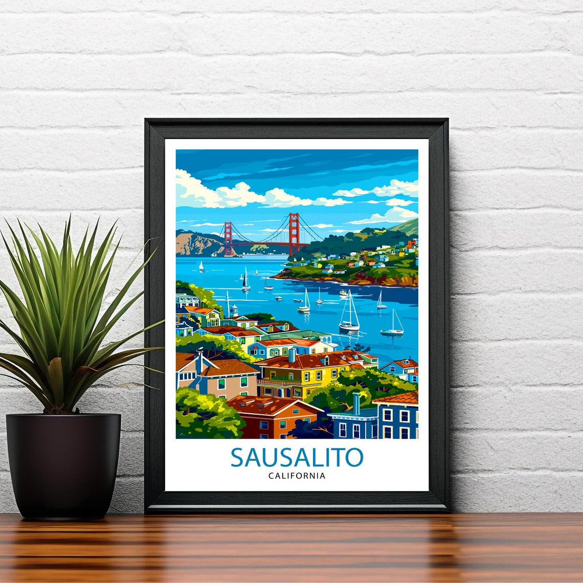 Sausalito California Golden Gate Bridge Bay View Travel Poster - Image 2