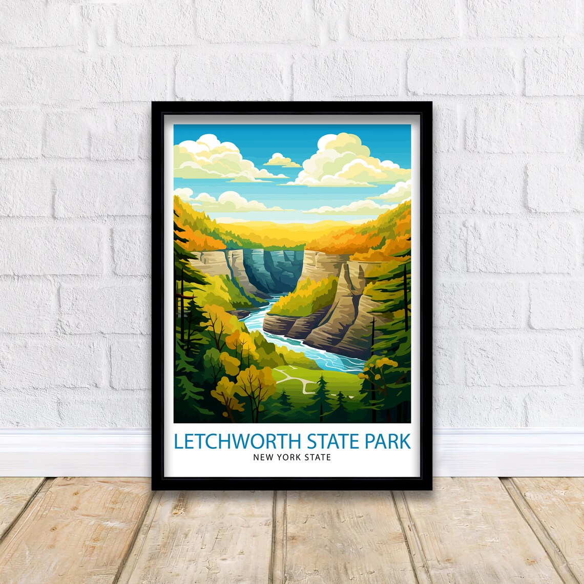 Letchworth State Park New York Gorge Waterfall Autumn Travel Poster - Image 2