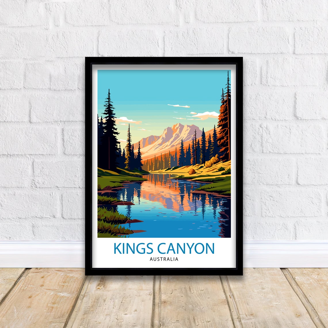 Kings Canyon Australia Pine Forest Mountain Lake Sunrise Poster - Image 2