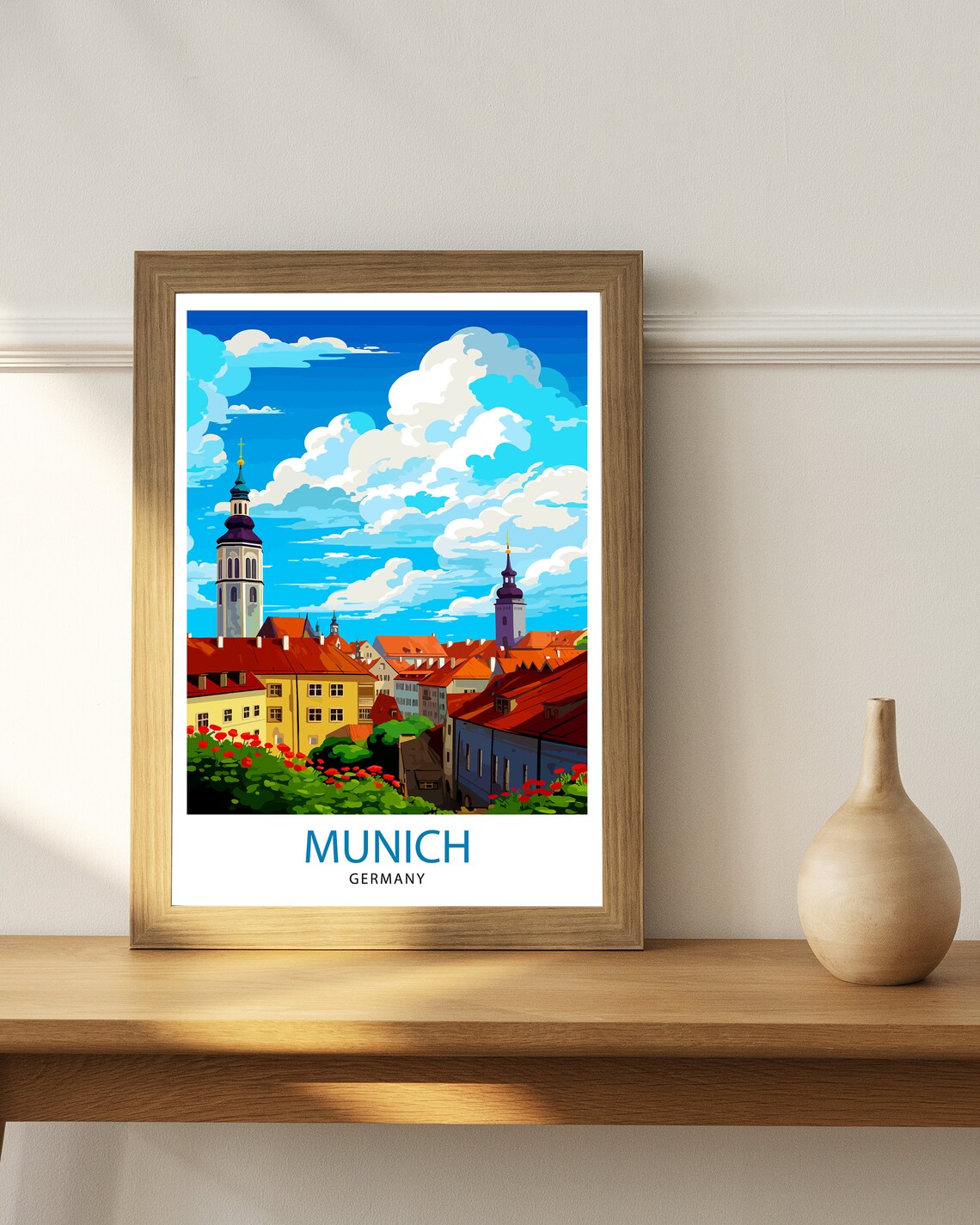 Munich Germany Historic Old Town Rooftops Church Spires Travel Poster - Image 2