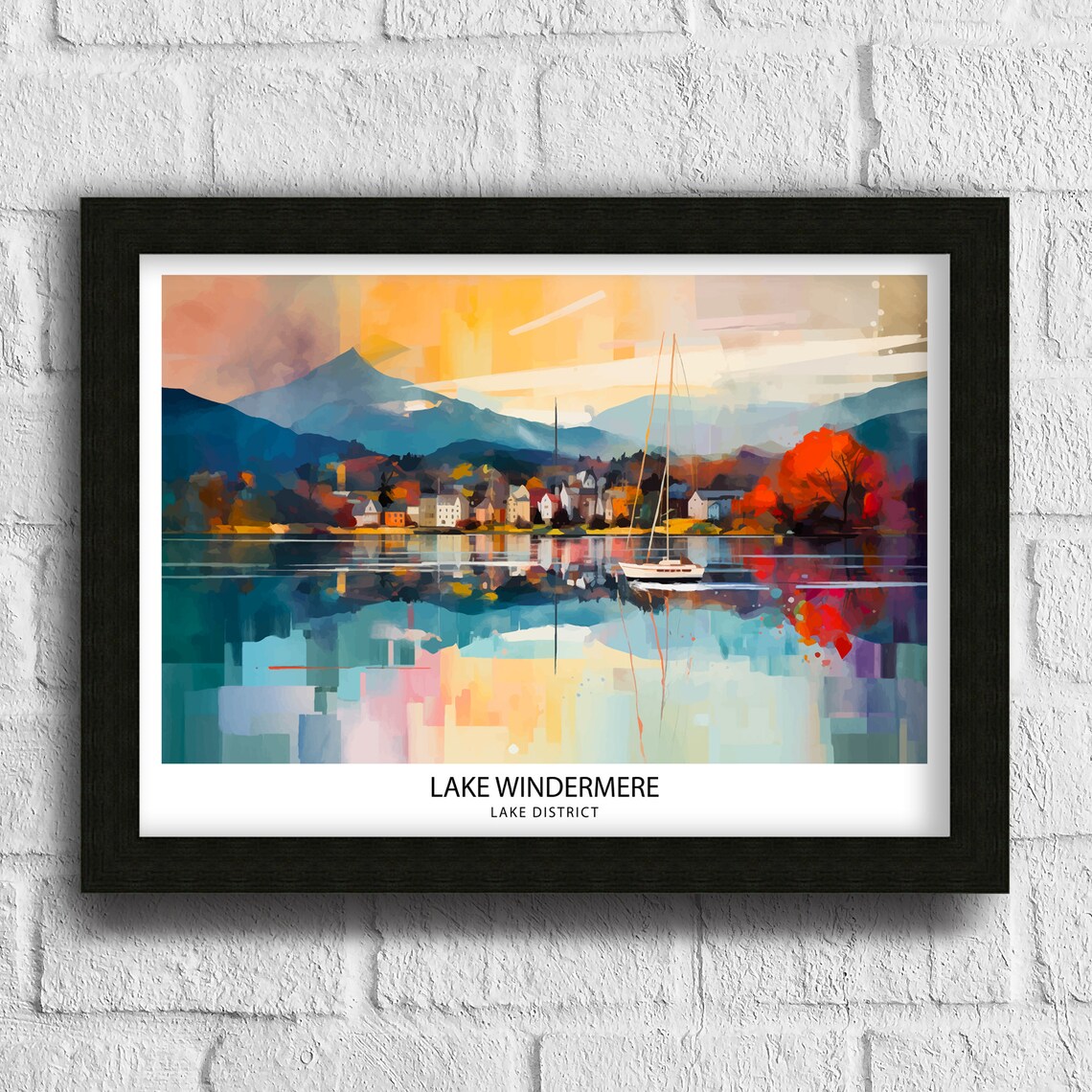 Lake Windermere Lake District Sunset Sailboat Mountain Poster Art - Image 3