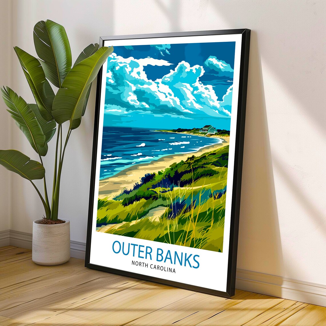 Outer Banks North Carolina Beach Dunes Grass Vintage Travel Poster - Image 3
