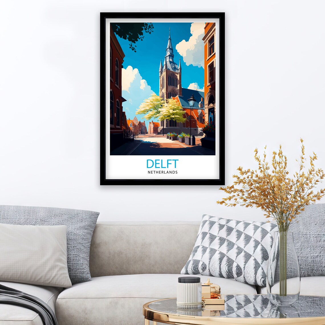 Delft Netherlands Historic Church Street Watercolor Travel Poster - Image 2