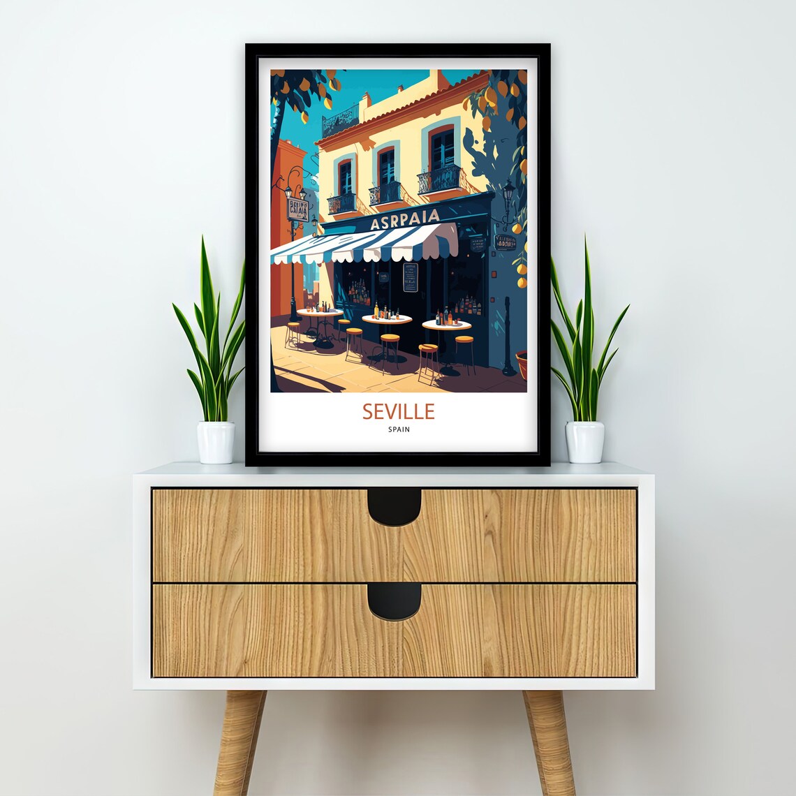 Seville Spain Sunny Tapas Bar Street Cafe Retro Travel Poster - Image 2