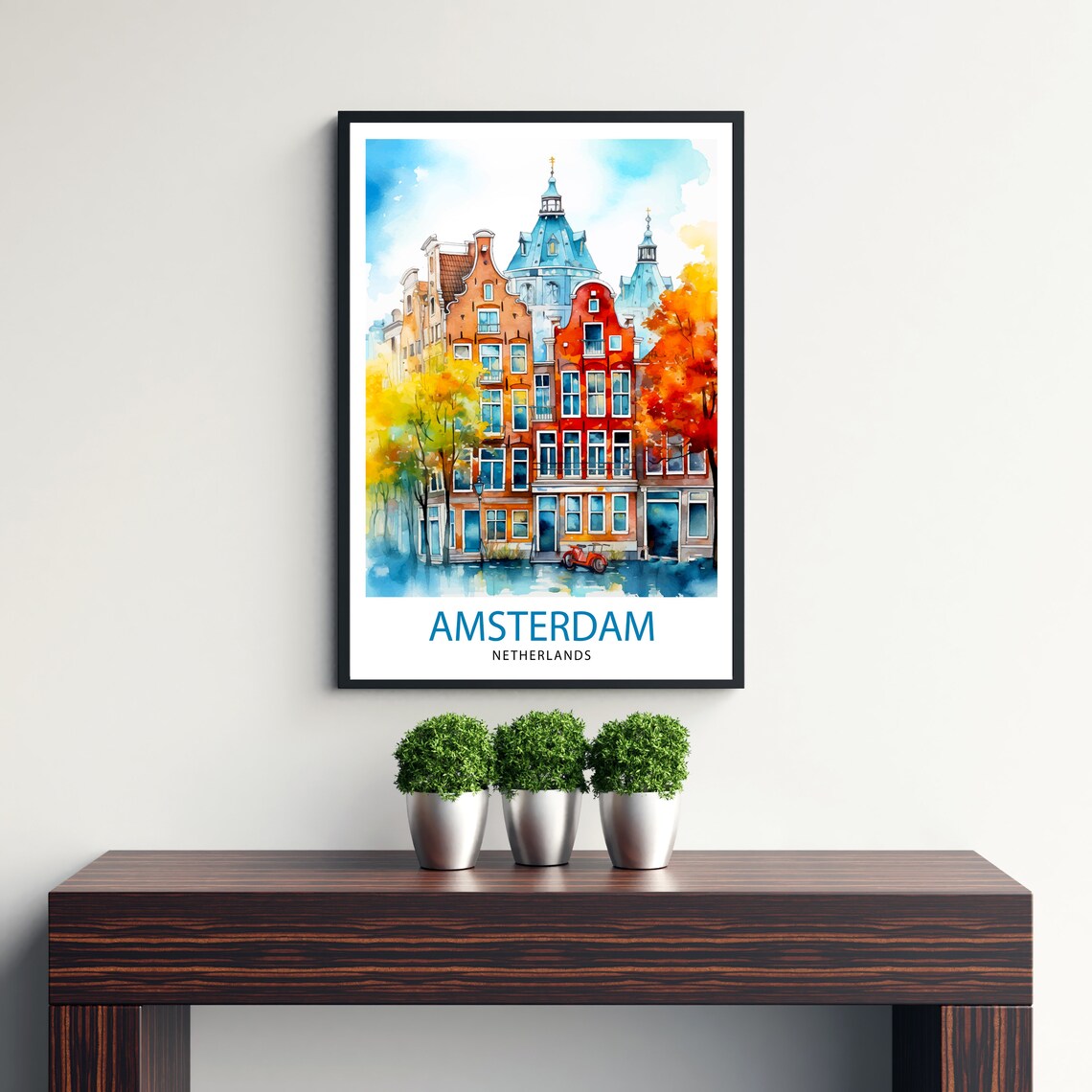 Amsterdam Netherlands Canal Houses Autumn Watercolor Travel Poster - Image 3