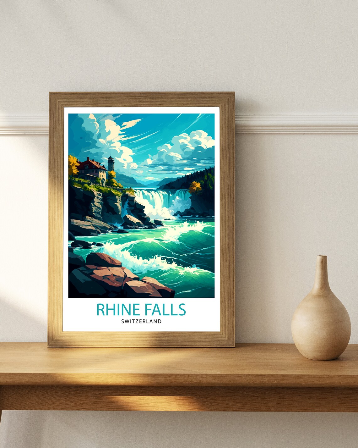 Rhine Falls Switzerland Travel Poster, Europe Scene - Image 3