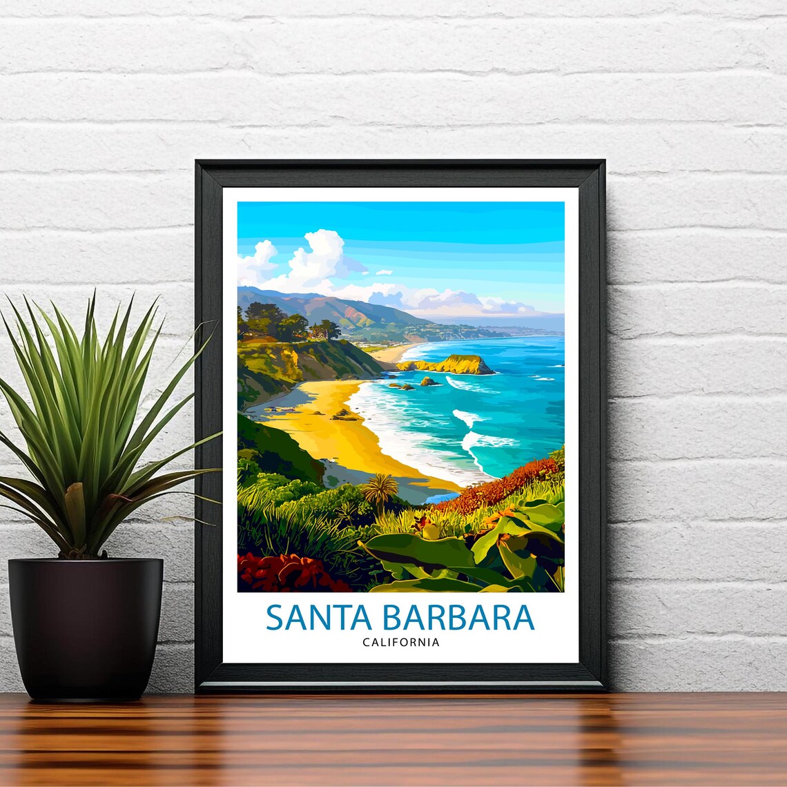 Santa Barbara California Golden Coast Hills Ocean Travel Poster - Image 2