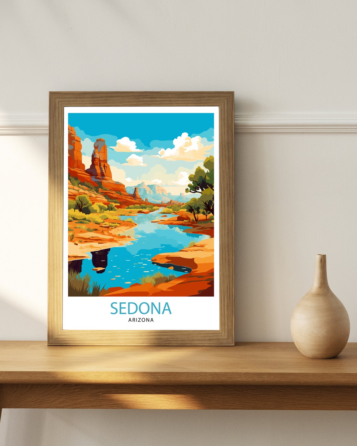 Sedona Arizona Golden Red Rocks Desert River Canyon Scene Poster - Image 2