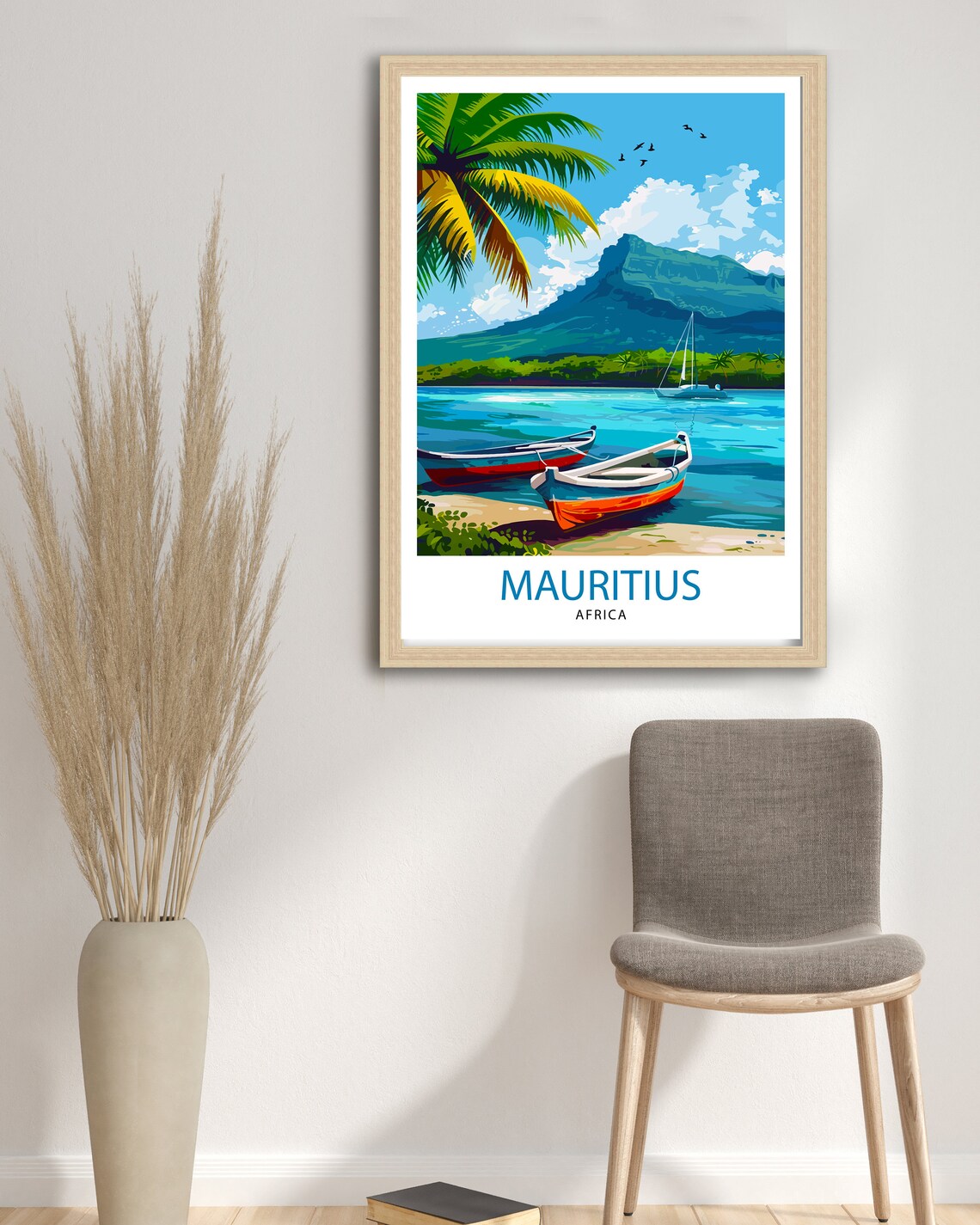Mauritius Africa Vintage Travel Poster Tropical Beach Sailboat Island - Image 2