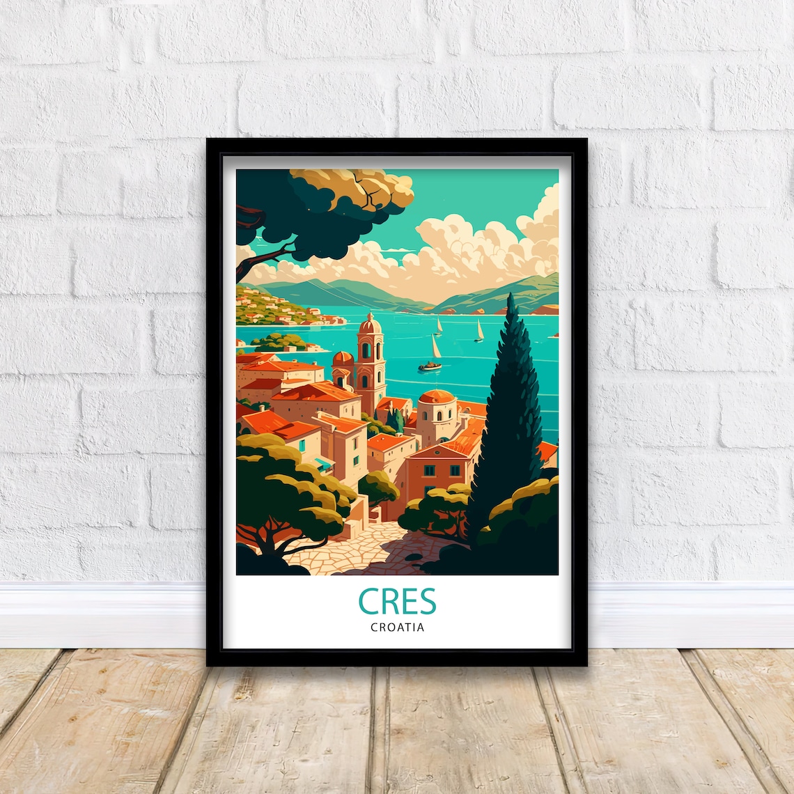 Cres Croatia Seaside Harbor Old Town Island Coast Travel Poster - Image 2