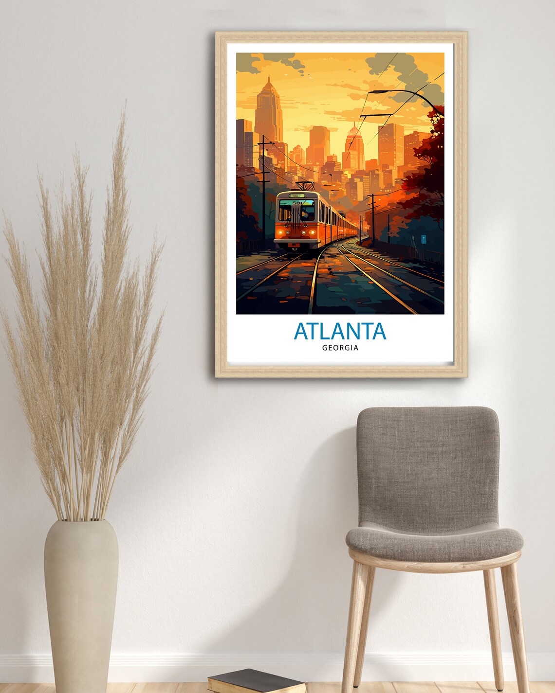 Atlanta Georgia Streetcar Downtown City Skyline Sunset Poster - Image 3