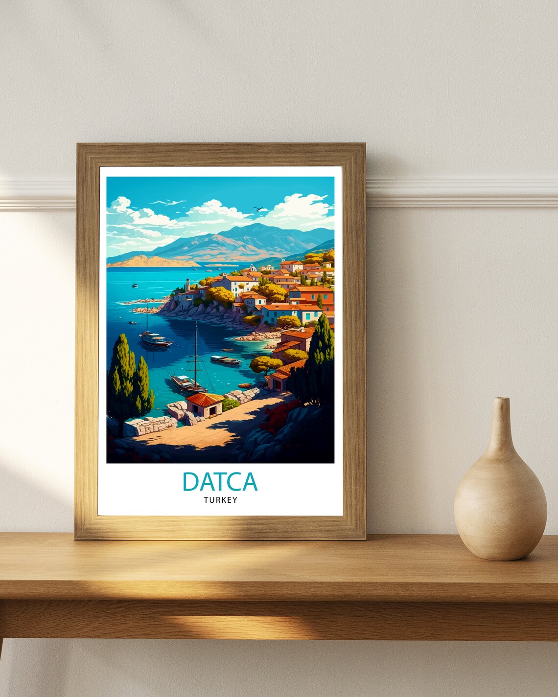 Datca Turkey Travel Poster Turquoise Coast Harbor Boats Retro Art - Image 2