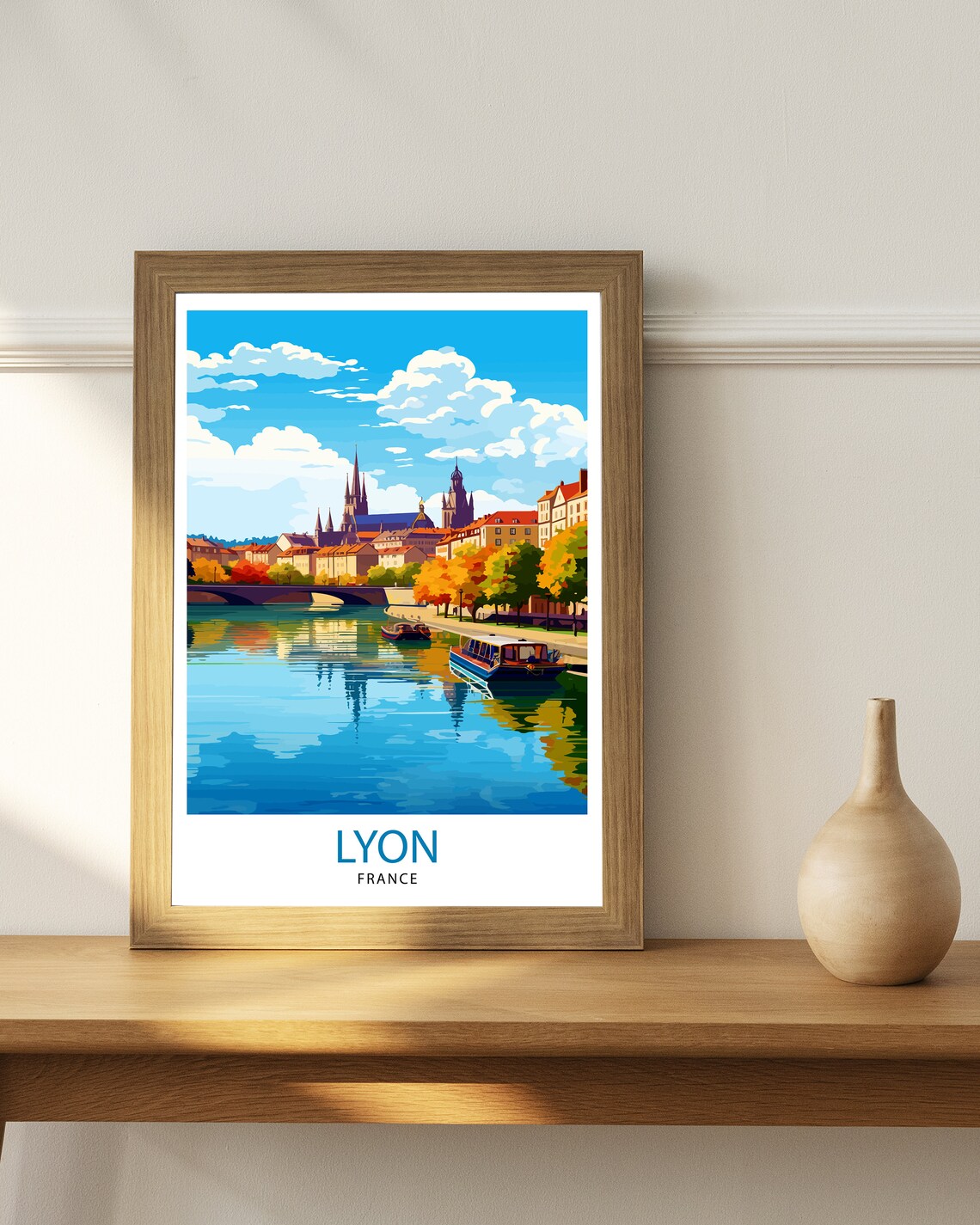 Lyon France Riverside Cityscape Church Spires Artwork Poster - Image 3