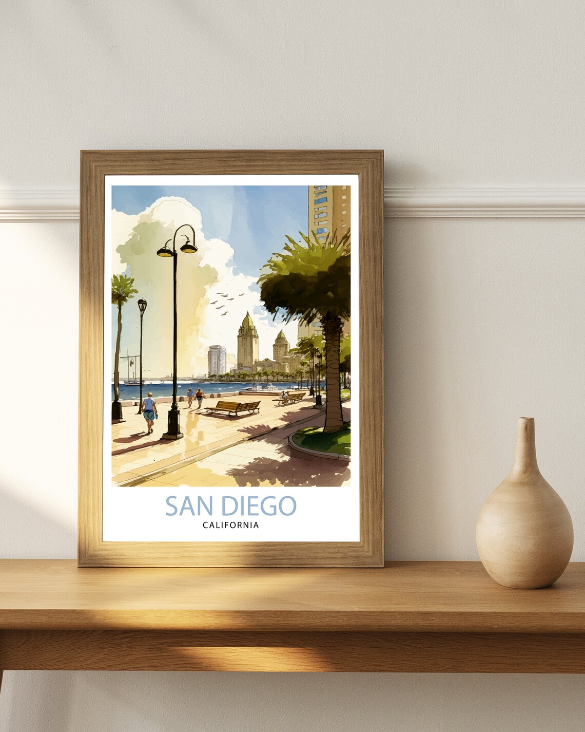 San Diego California Waterfront Promenade Bay Skyline Art Poster - Image 3