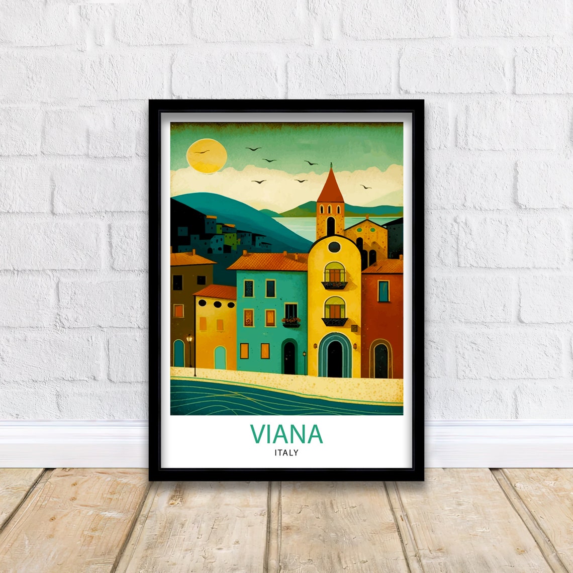Viana Italy Travel Print Viana Wall Decor Viana Home Living Decor Viana Italy Illustration Travel Poster Gift For Viana Italy Home Decor - Image 2