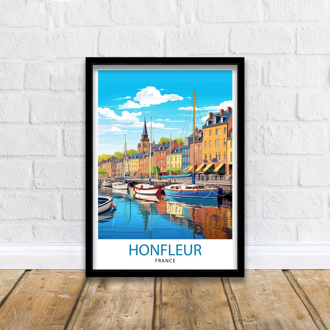 Honfleur France Travel Poster, European Harbor Art