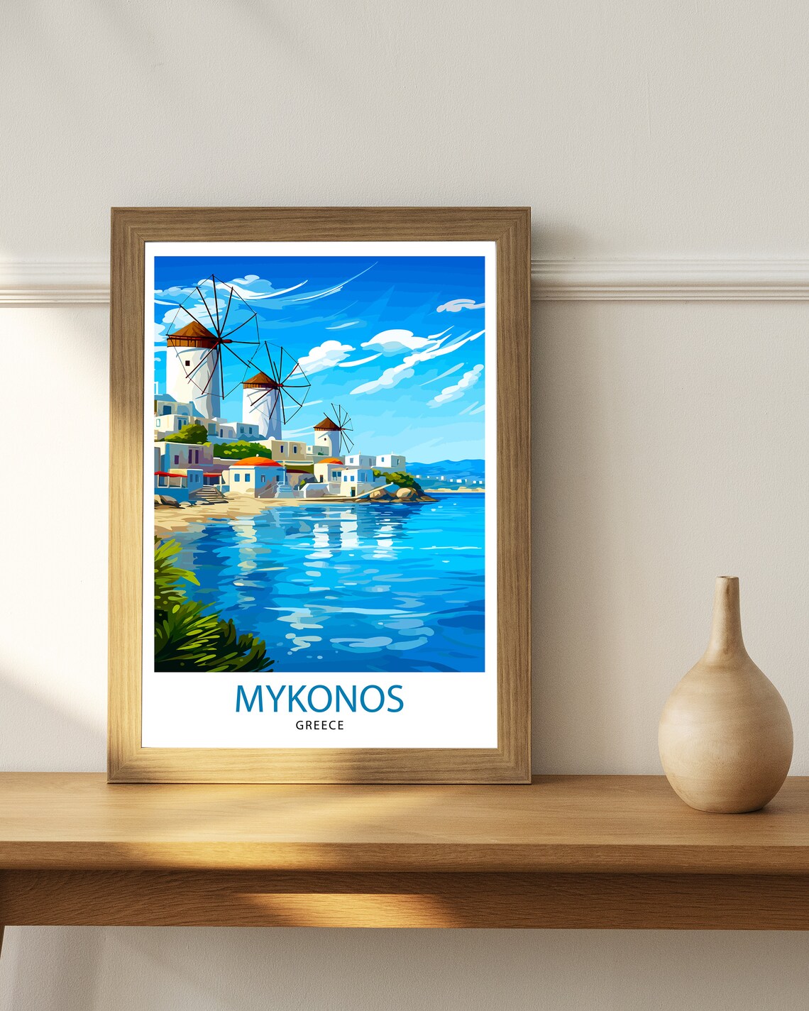 Mykonos Greece Whitewashed Windmills Seaside Village Travel Poster - Image 2