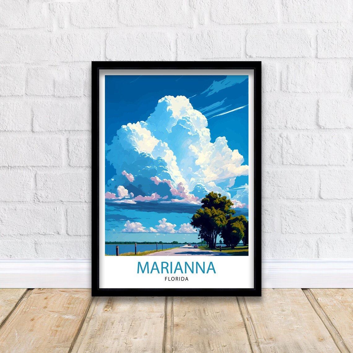 Marianna Florida Vintage Travel Poster Cloud Sky Cypress Lake Road - Image 2