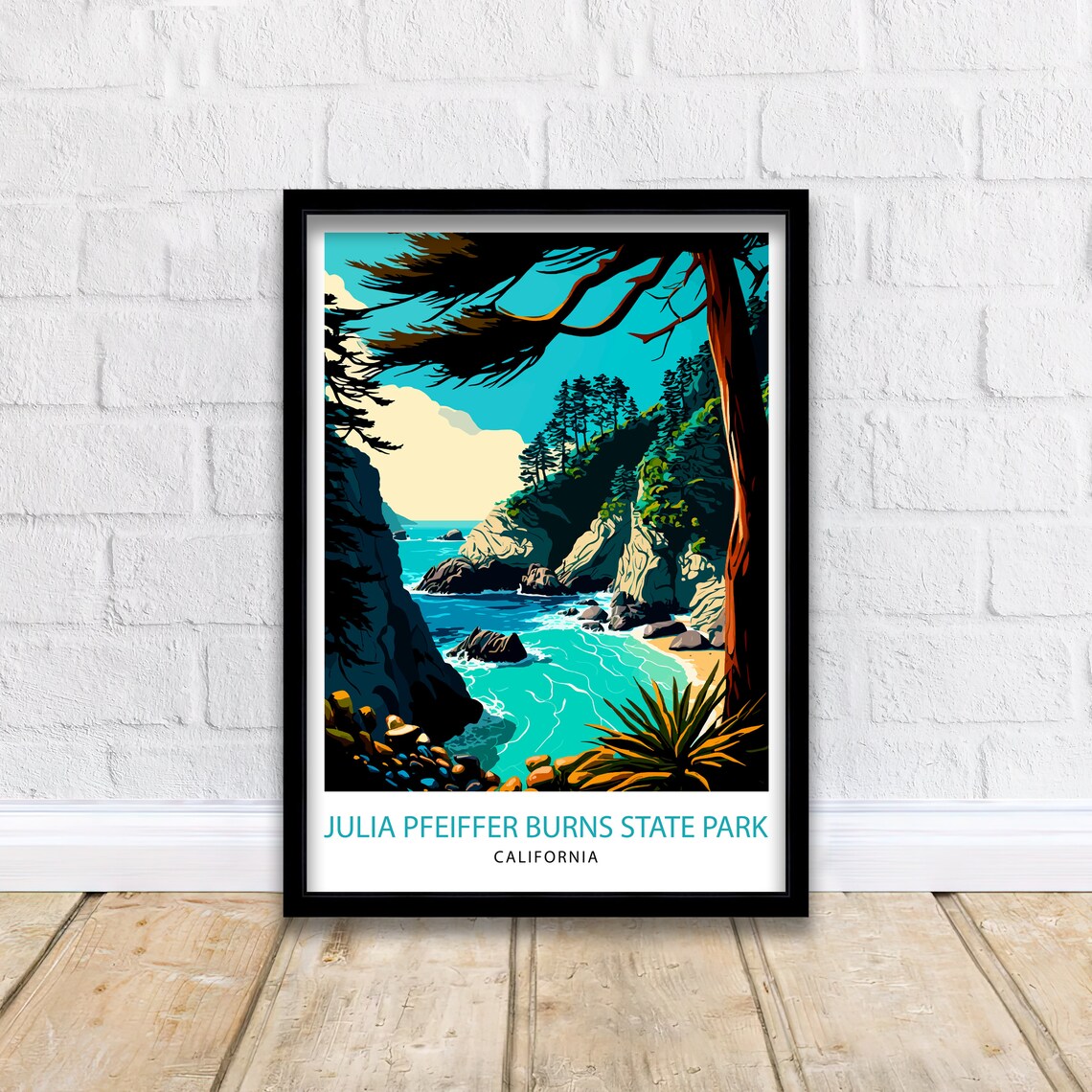 Julia Pfeiffer Burns State Park Big Sur Cove Vintage Travel Poster - Image 2