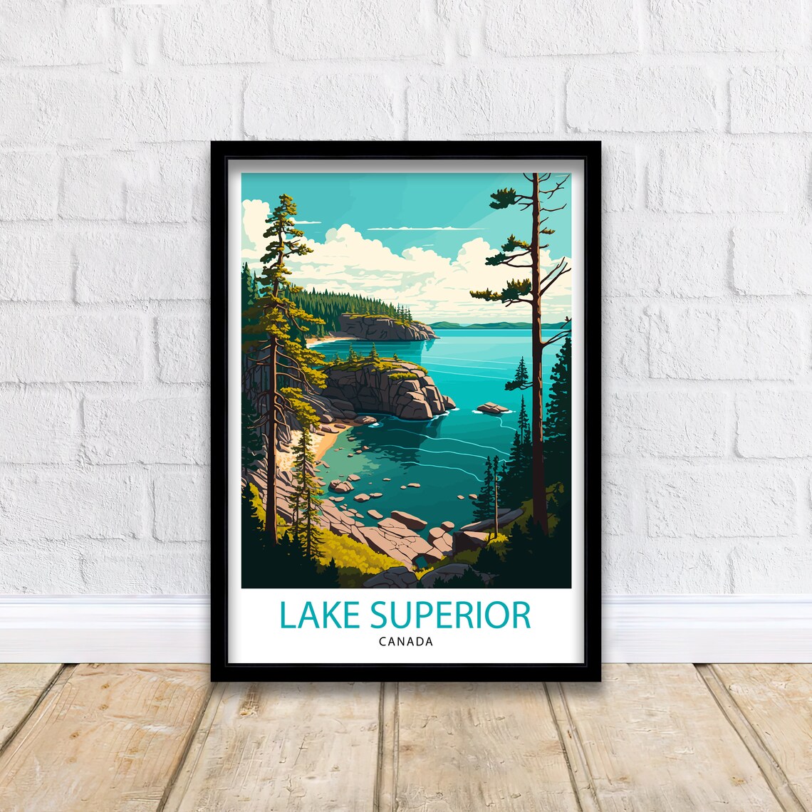 Lake Superior Canada Vintage Travel Poster Rocky Coast Pine Art - Image 2