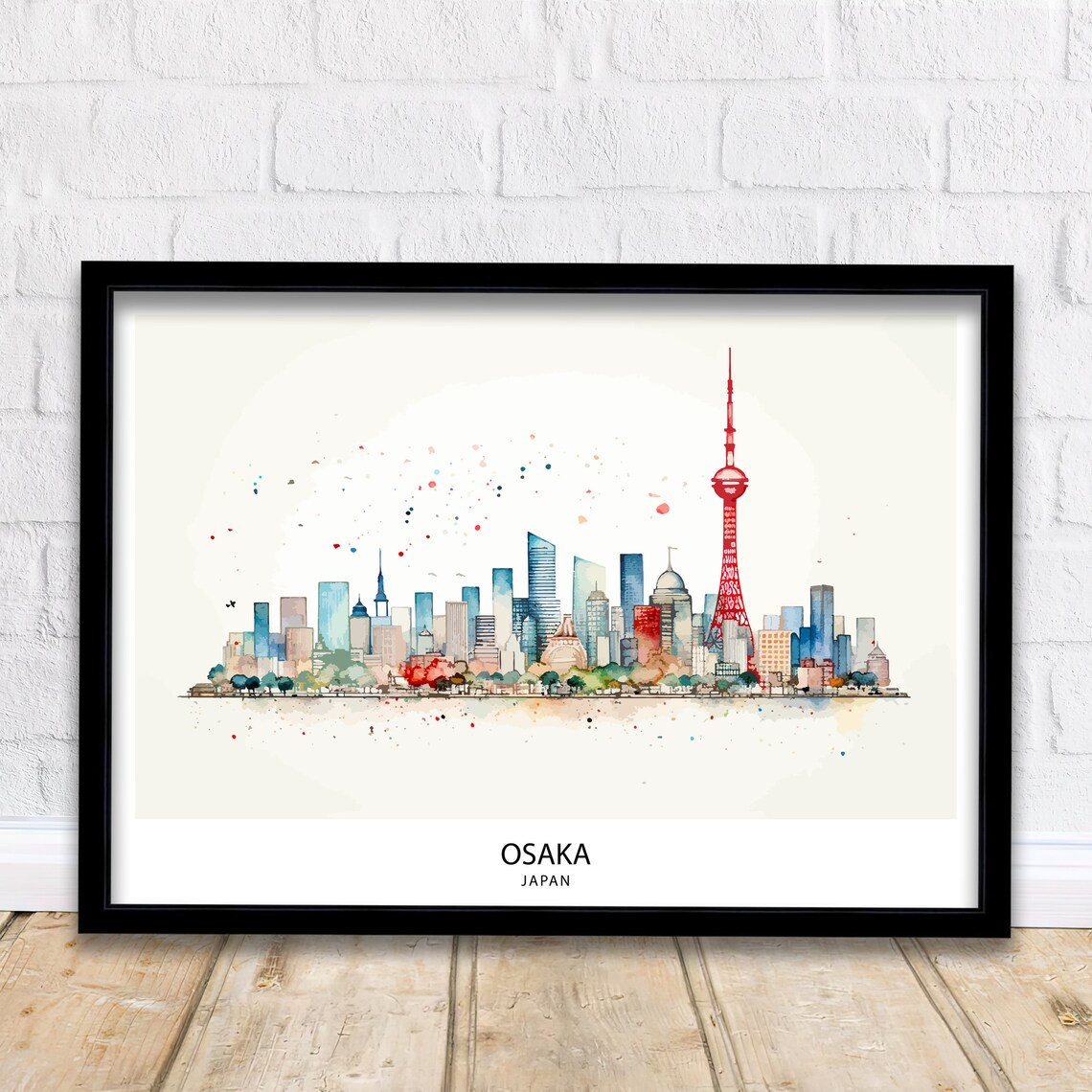 Osaka Japan City Skyline Watercolor Modern Cityscape Travel Poster