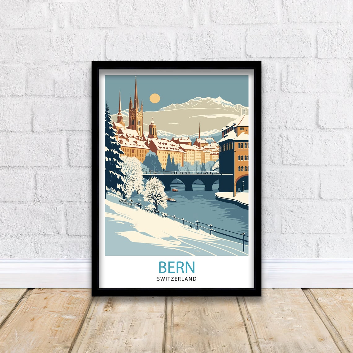 Bern Switzerland Snowy Old Town Aare River Winter Scene Poster - Image 2