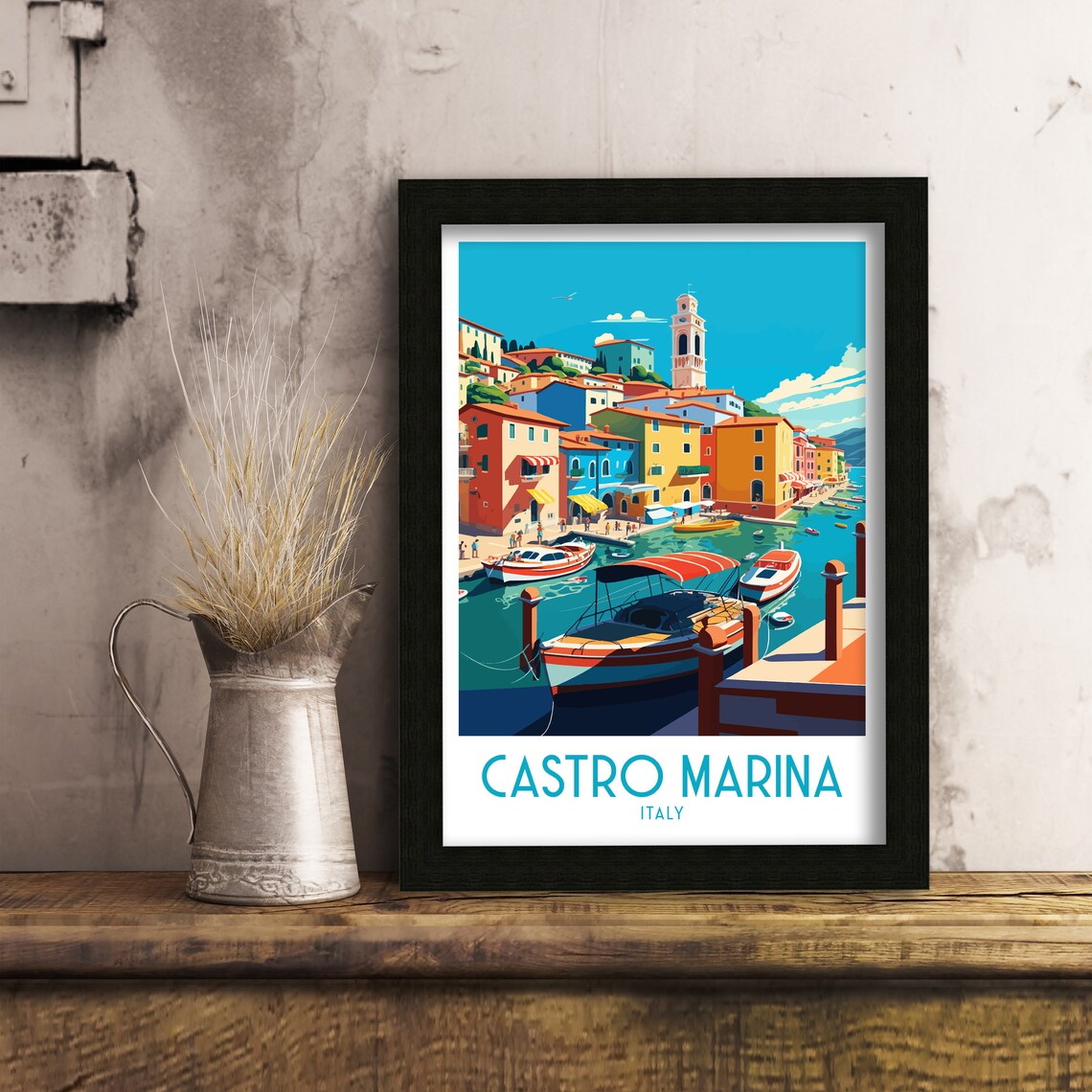 Castro Marina Italy Colorful Harbor Town Boats Travel Poster - Image 2