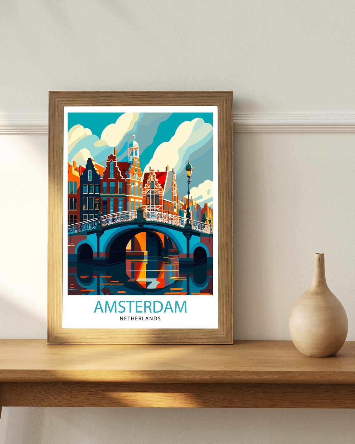 Amsterdam Travel Poster, Cityscape Illustration - Image 3