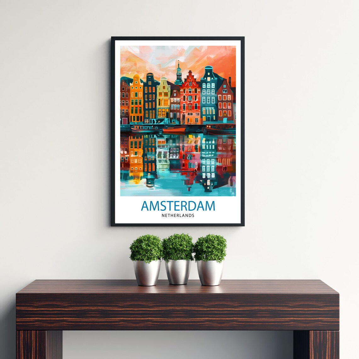 Amsterdam Netherlands Canal Houses Sunset Reflection Art Print - Image 3