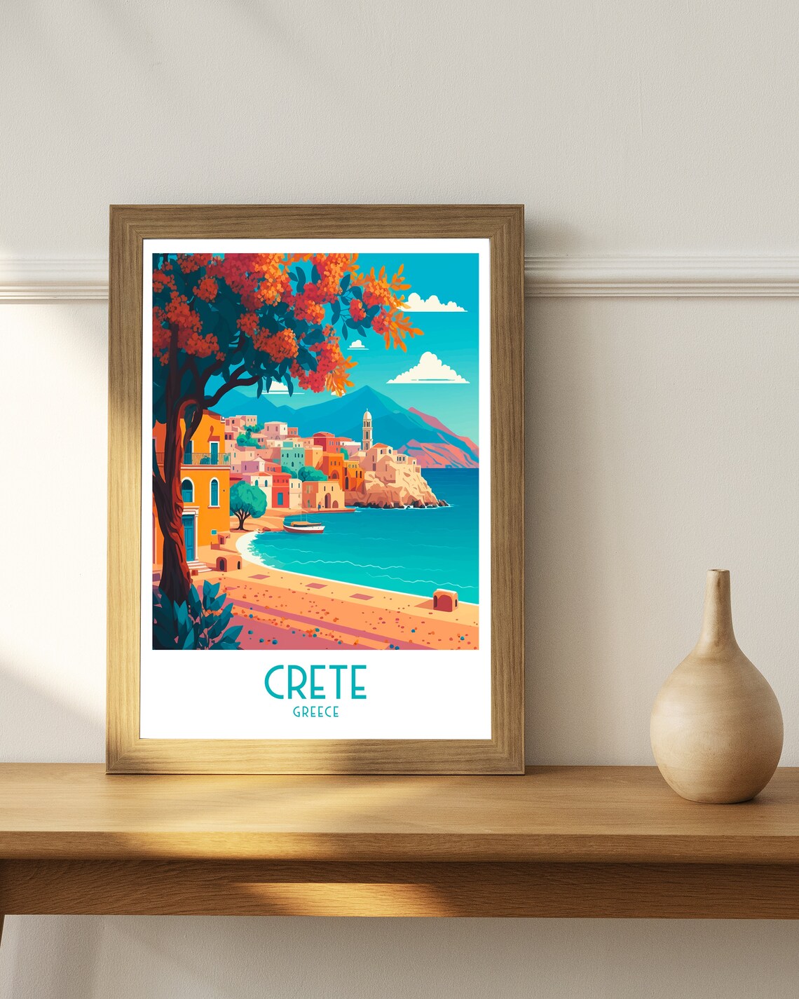 Crete Greece Coastal Village Seafront Harbor Art Travel Poster - Image 3