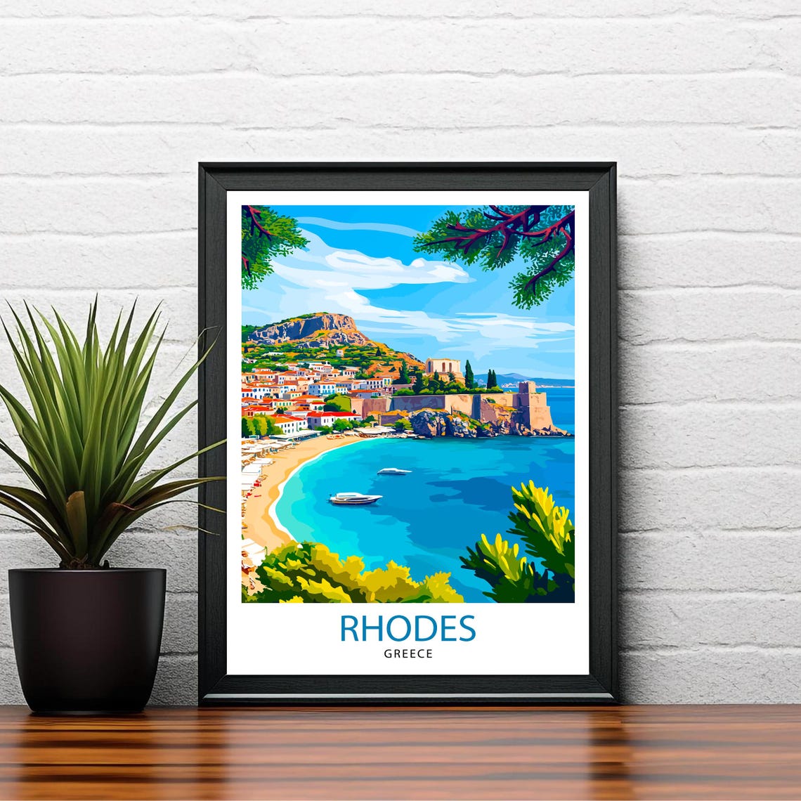 Rhodes Greece Travel Print Rhodes Island Wall Decor Rhodes Greece Poster Greek Island Travel Prints Rhodes Art Print Rhodes Illustration - Image 2