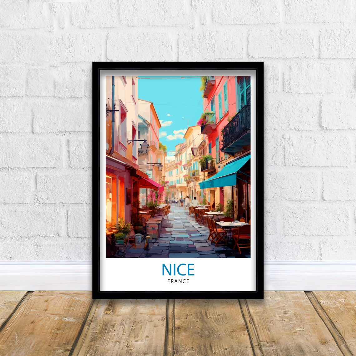 Nice France Old Town Café Street Colorful Façades Scene Poster - Image 2
