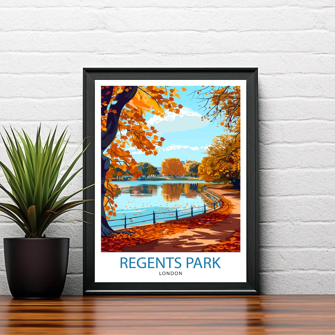 Regents Park London Autumn Lake Golden Trees Vintage Travel Poster - Image 2