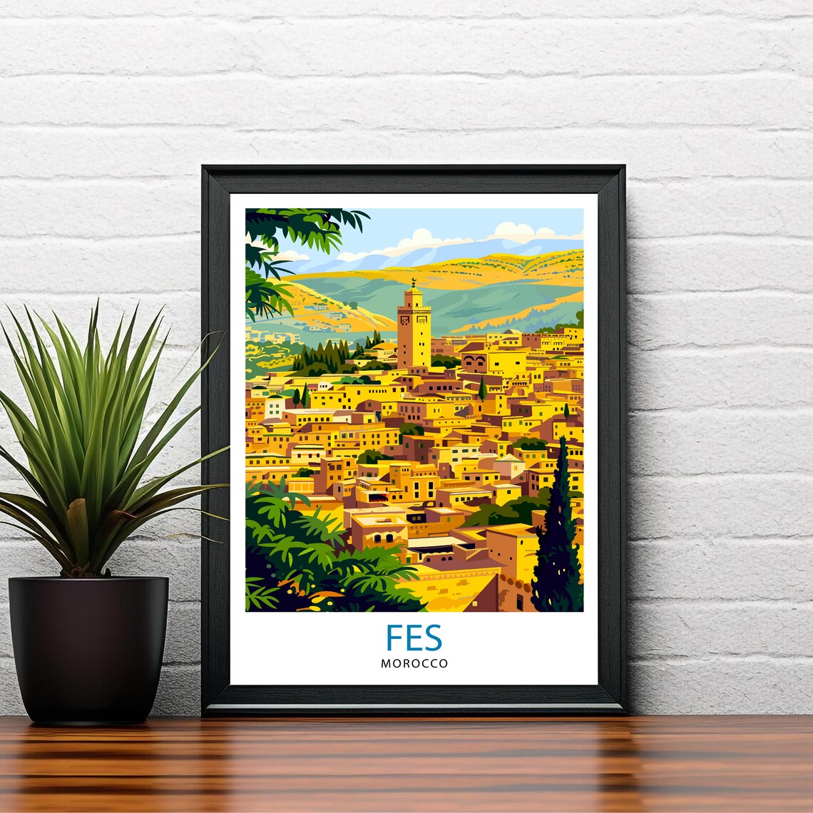 Fes Morocco Golden Medina Minaret Old City Vintage Travel Poster - Image 2