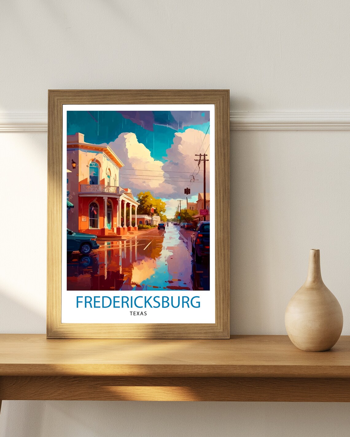 Fredericksburg Texas Main Street Rain Reflections Travel Poster - Image 3